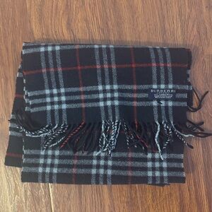 Vintage Burberry Navy Nova Check Plaid Lamb’s Wool Scarf
